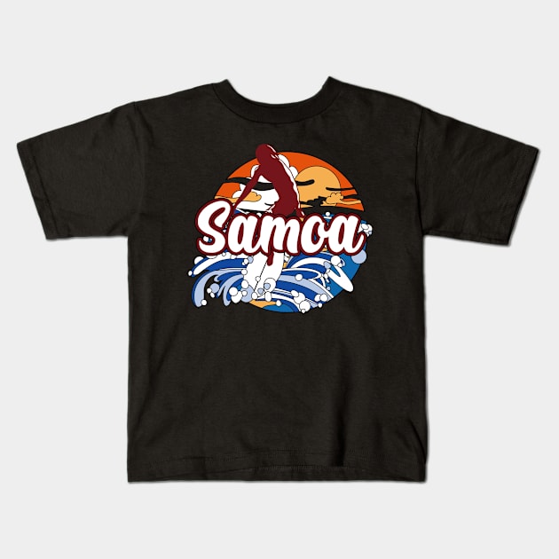 Samoa surfing trip fitting gift. Perfect present for mother dad father friend him or her Kids T-Shirt by SerenityByAlex